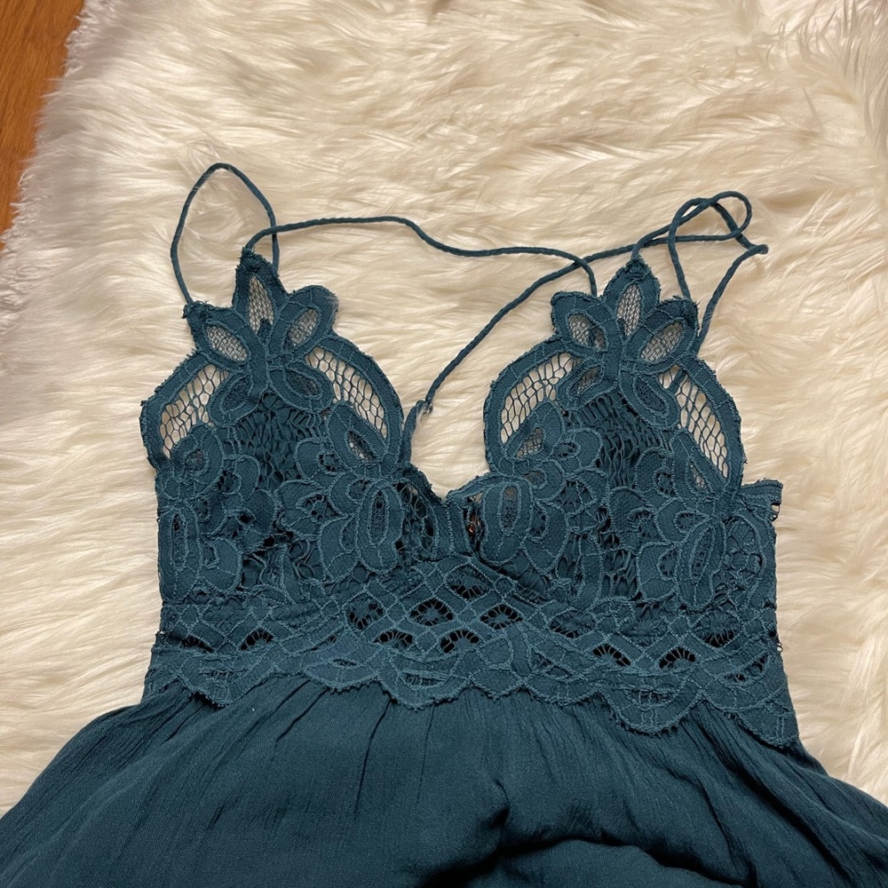 Free People Teal Fp One "Adella" Slip Crochet Casual Maxi Dress - Picture 9 of 16